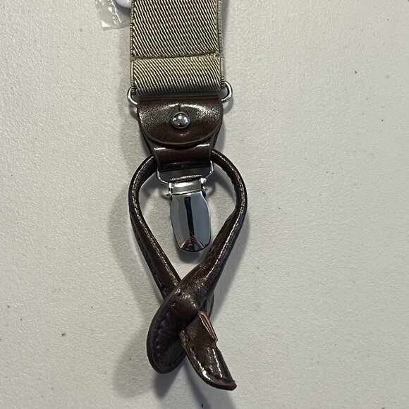 NWT Men’s Roundtree & Yorke Dress Suspenders Y Back Beige Tan Silver Clip On - Picture 3 of 7